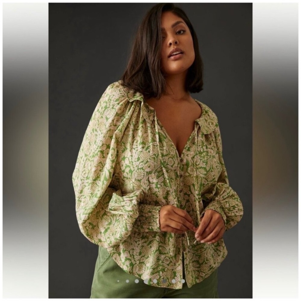 Anthropologie Peasant Blouse Floral Ruffle Billowy Size Small Women's